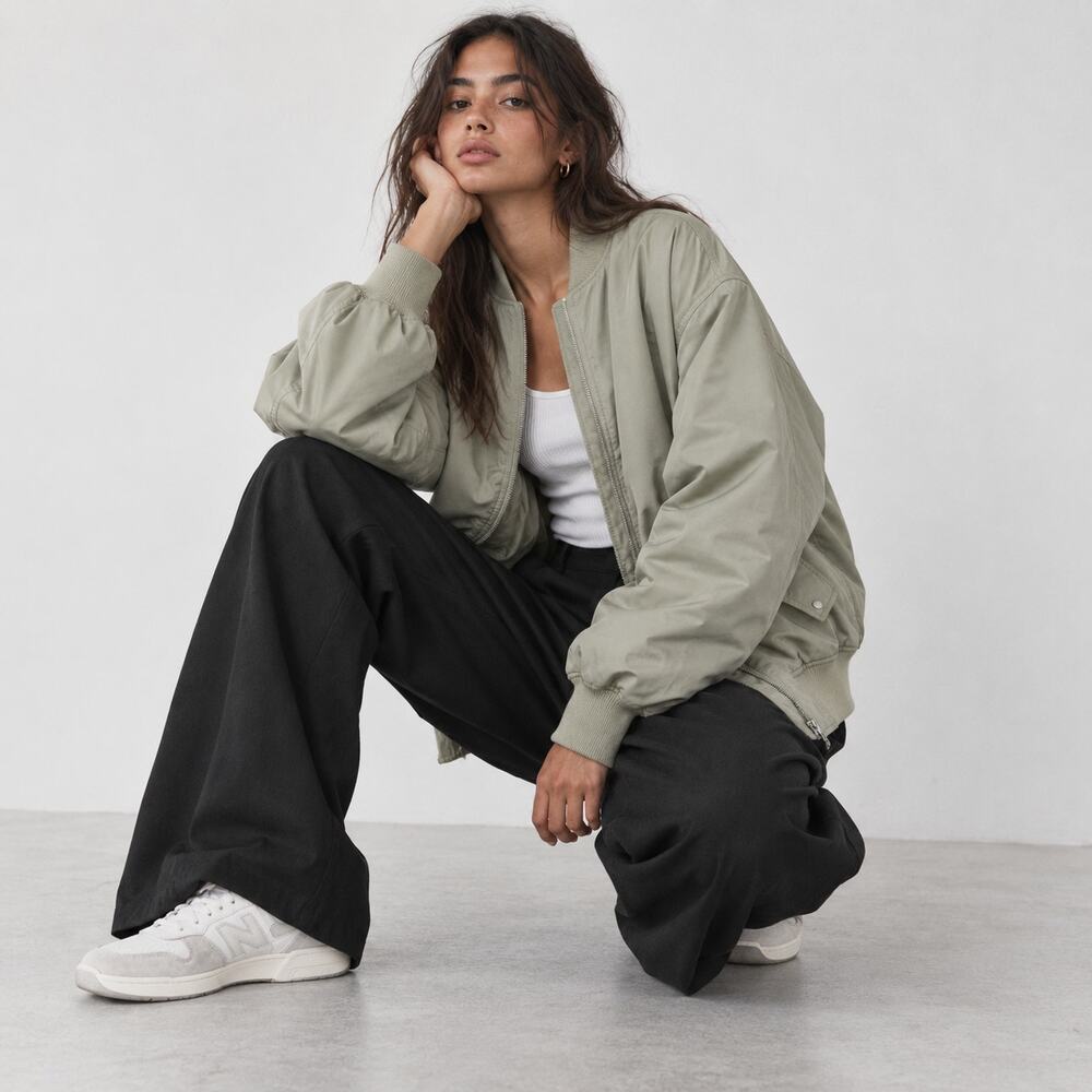 American Eagle Sage Green Oversized Bomber Jacket Women's XS NWT